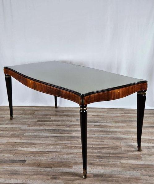 Tafel - Art Deco eettafel in mahonie en glas - Ebbenhout,, Antiquités & Art, Art | Objets design