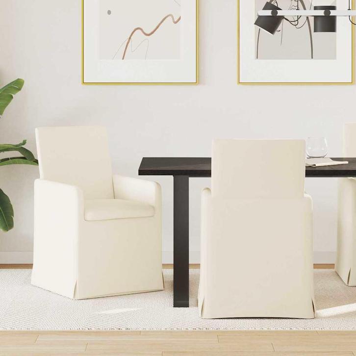 vidaXL Eetstoelen met wielen 2 pcs Beige 57 x 67 x 95 cm, Huis en Inrichting, Stoelen, Nieuw, Verzenden