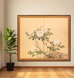 Kamerscherm - Papier, Hout, Een tweepaneel vouwscherm met