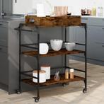 vidaXL Keukentrolley 81,5x41x92,5 cm bewerkt hout gerookt, Huis en Inrichting, Verzenden, Nieuw
