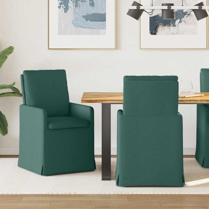 vidaXL Eetstoelen 2 pcs Donkergroen 57 x 67 x 98 cm Stof, Huis en Inrichting, Stoelen, Nieuw, Verzenden