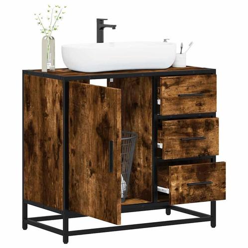 vidaXL Wastafelkast 65x33x60 cm bewerkt hout gerookt, Huis en Inrichting, Badkamer | Badkamermeubels, Nieuw, Verzenden