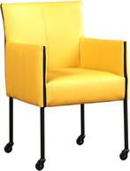 Gele leren moderne kuipstoel - poot rond zwart met wiel -, Huis en Inrichting, Stoelen, Nieuw, Leer, Ophalen of Verzenden, Eén