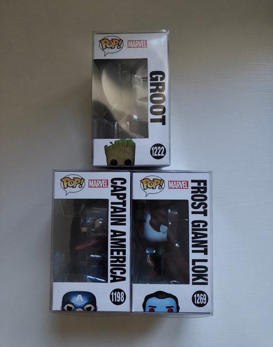 Funko - Funko Pop Groot; Captain America; Frost Giant Loki -, Antiek en Kunst, Antiek | Speelgoed