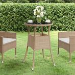 vidaXL Tuintafel Ø60x75 cm gehard glas en poly rattan beige, Tuin en Terras, Tuintafels, Verzenden, Nieuw