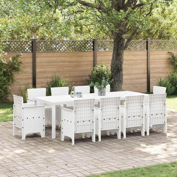 vidaXL Tuin Eettafel Set 11 pcs Wit Polypropyleen, Jardin & Terrasse, Ensembles de jardin, Envoi