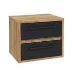 Wastafelkast Elano 60 x 45 cm Eiken met Zwart Wastafelmeubel, Verzenden, Nieuw