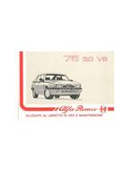 1990 ALFA ROMEO 75 3.0 V6 BIJLAGE INSTRUCTIEBOEKJE ITALIAANS, Ophalen of Verzenden