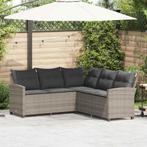 vidaXL Loungebank met kussens L-vormig poly rattan grijs, Verzenden, Nieuw