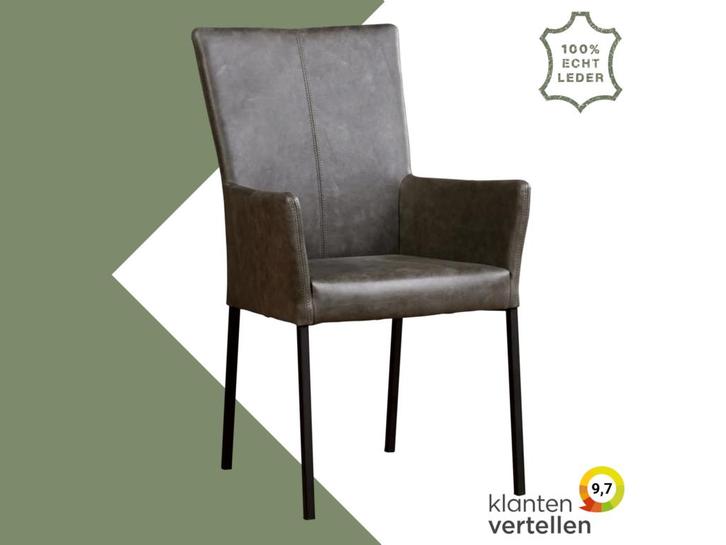 Leren eetkamerstoel Daily met armleuning - Vintage Grey, Huis en Inrichting, Stoelen, Grijs, Eén, Nieuw, Leer, Ophalen of Verzenden