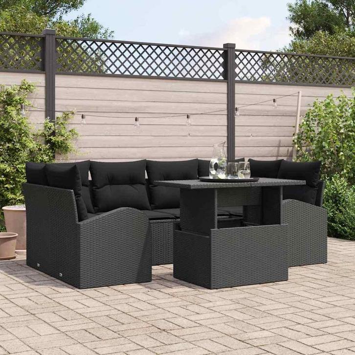 vidaXL Tuinbank Set met kussen met opslag 7 pcs Zwart Poly, Tuin en Terras, Tuinsets en Loungesets, Nieuw, Verzenden