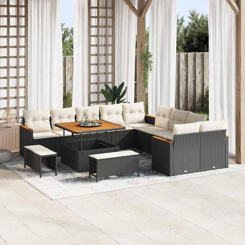 vidaXL Tuinbank Set met kussen met opslag 13 pcs Zwart Poly, Tuin en Terras, Tuinsets en Loungesets, Nieuw, Verzenden