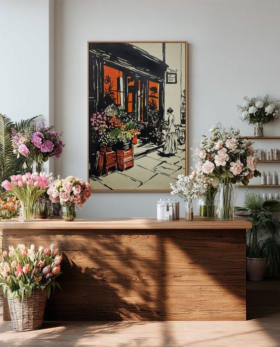 Flavia Delgado - MUJER COMPRANDO FLORES XL (NO RESERVE), Antiek en Kunst, Kunst | Schilderijen | Modern