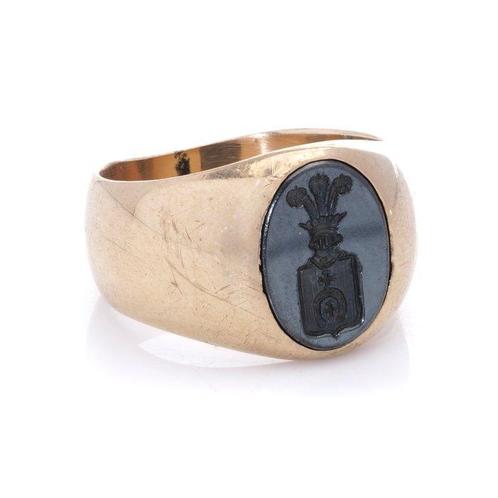 Ring Antieke 19e-eeuwse Poolse 14-karaats gouden zegelring, Handtassen en Accessoires, Ringen