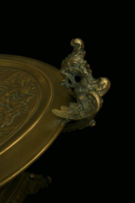 Tafelmiddenstuk - Brons, Glas - tafelstuk met hoorn, Antiek en Kunst, Antiek | Meubels | Tafels