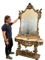 Wandtafel - Hout, Marmer - Consolle Intagliata, Antiek en Kunst