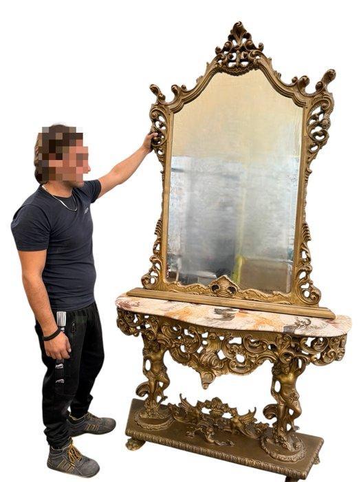 Wandtafel - Hout, Marmer - Consolle Intagliata, Antiek en Kunst, Antiek | Overige Antiek