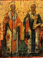 Icoon - Heilige Athanasius en Nikolaus - Hout, Antiek en Kunst