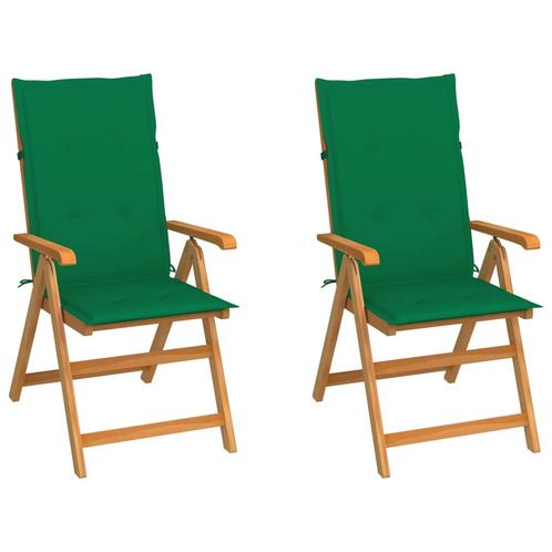 vidaXL Tuinstoelen 2 st met groene kussens massief teakhout, Tuin en Terras, Tuinstoelen, Nieuw, Verzenden