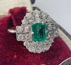 Ring - 18 karaat Witgoud Smaragd - Diamant, Nieuw
