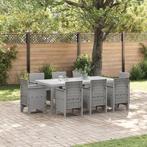 vidaXL 9-delige tuinset met eettafel in lichtgrijs poly, Tuin en Terras, Tuintafels, Verzenden, Nieuw