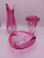 Val Saint Lambert - Vase - Cristal - Lot de 3 vases rose VSL