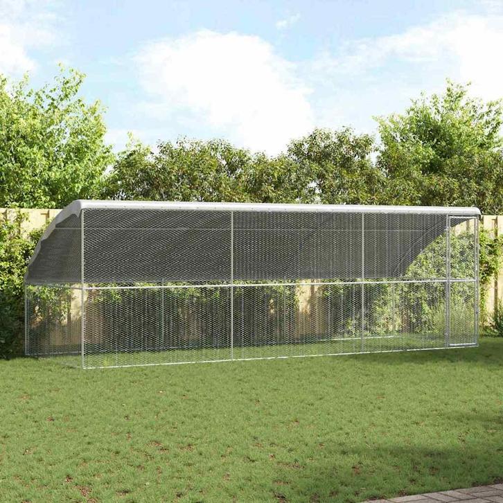 vidaXL Kippenhok Zilver 600 x 200 x 198.5 cm Gegevens staal, Dieren en Toebehoren, Knaagdieren en Konijnen | Hokken en Kooien