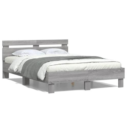 vidaXL Cadre de lit avec tête de lit et LED sonoma gris, Huis en Inrichting, Slaapkamer | Bedden, Verzenden