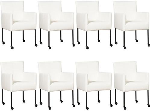 Set van 8 Witte leren moderne kuipstoel - poot rond zwart, Huis en Inrichting, Stoelen, Overige kleuren, Vijf, Zes of meer stoelen