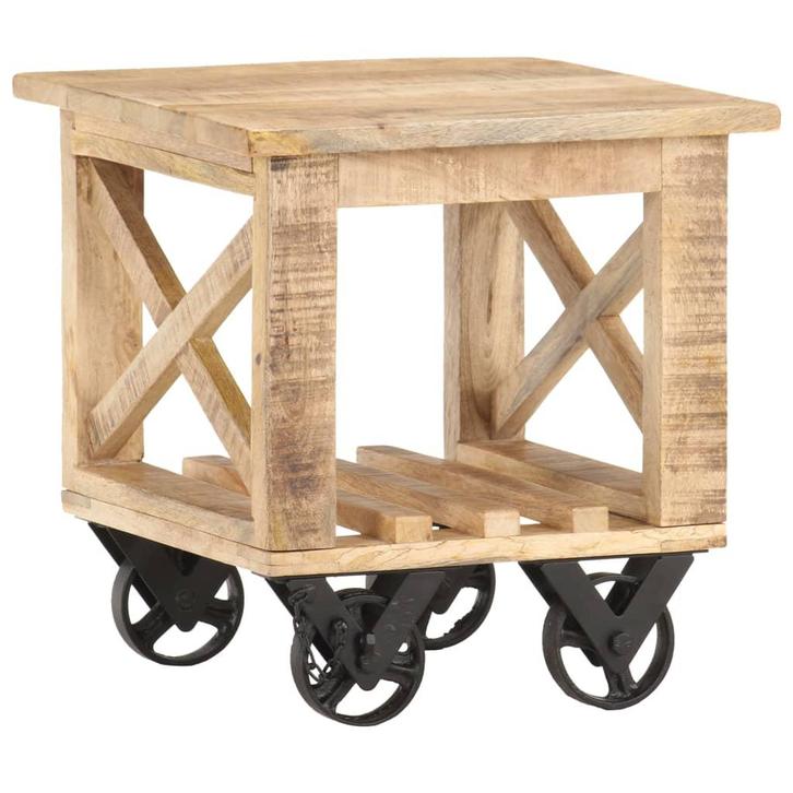vidaXL Bijzettafel op wieltjes 40x40x42 cm ruw mangohout, Huis en Inrichting, Tafels | Bijzettafels, Nieuw, Verzenden