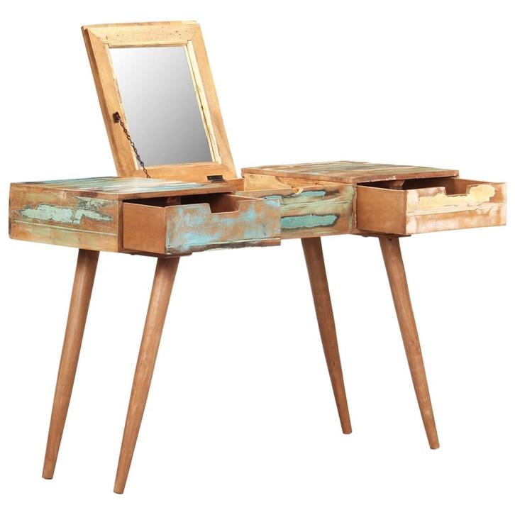 vidaXL Kaptafel met spiegel 112x45x76 cm massief gerecycled, Huis en Inrichting, Tafels | Kaptafels, Nieuw, Verzenden
