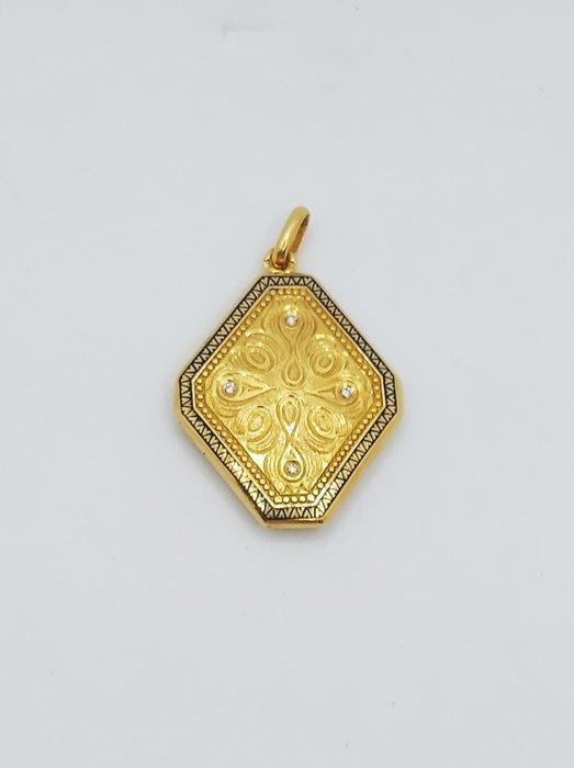 Medaillon - 19.2 kt. Geel goud - 0.10ct. tw. - Diamant, Handtassen en Accessoires, Antieke sieraden