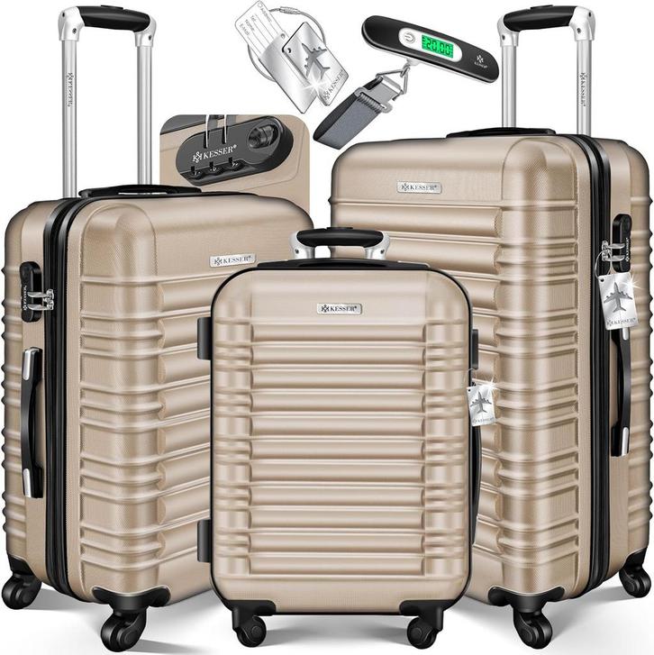 Kofferset - 3 delig - Trolley - Reiskofferset - Beige - KESS, Huis en Inrichting, Woonaccessoires | Overige, Verzenden