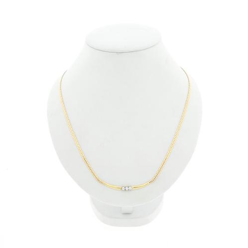Gouden collier met vaste hanger en diamant; 0,21 ct. | 45..., Handtassen en Accessoires, Kettingen, Overige kleuren, Gebruikt
