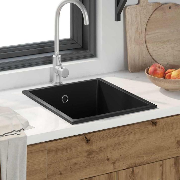 vidaXL Keukenwasbak Zwart 38 x 44 x 20 cm Graniet, Huis en Inrichting, Keuken | Keukenelementen, Nieuw, Verzenden