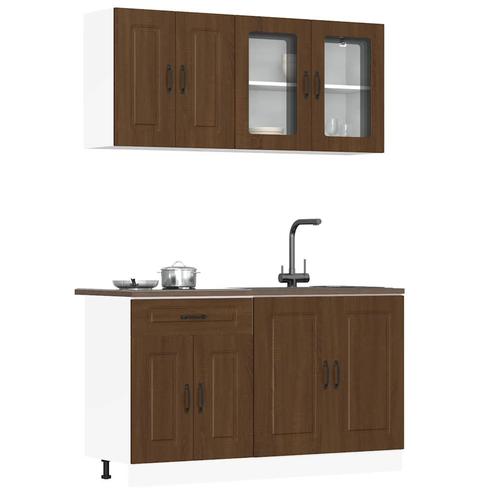 vidaXL 4-delige Keukenkastenset Kalmar bewerkt hout bruin, Huis en Inrichting, Kasten | Overige, Nieuw, Verzenden