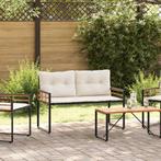 vidaXL Houten Laagbank met kussen Effen Crème 114 x 55 x 77, Verzenden