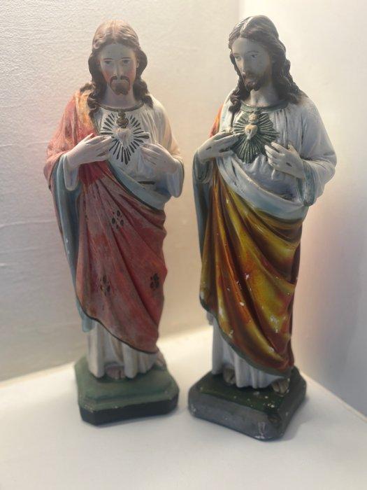Paar Heilige hart beelden Jezus (2) - Gips - First Half 20th, Antiek en Kunst, Antiek | Boeken en Manuscripten
