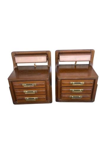 Table de chevet - Bois, Laiton - Paire de tables de nuit des