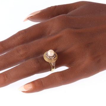 Bague - 18 carats Or jaune Diamant (Naturelle) - Perle -