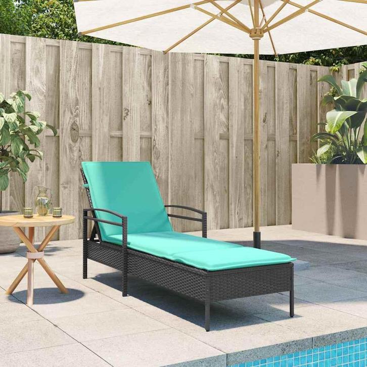 vidaXL Ligbed met kussen zwart 63x200x81 cm poly rattan, Tuin en Terras, Ligbedden, Nieuw, Verzenden