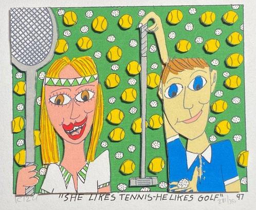 James Rizzi (1950-2011) - She likes tennis - He likes golf, Antiek en Kunst, Antiek | Overige Antiek