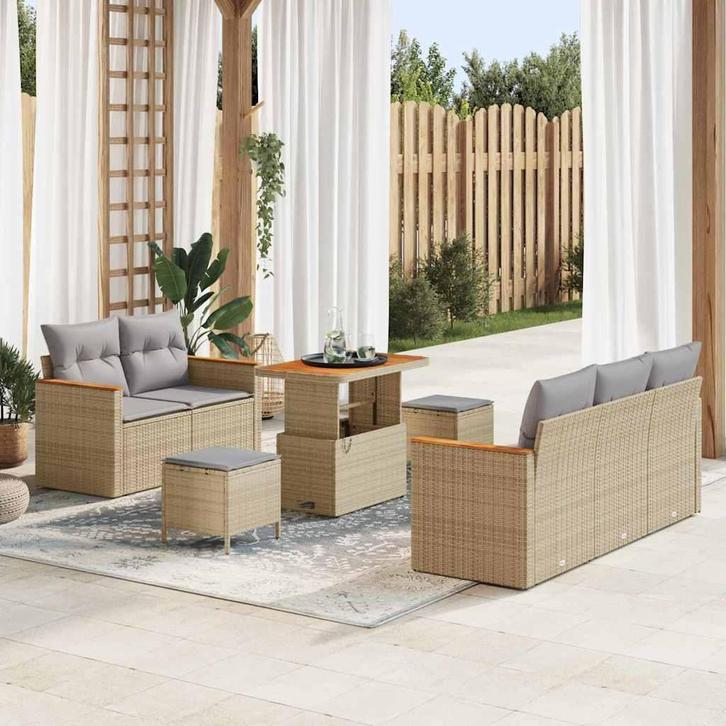 vidaXL Tuinbank Set 8 pcs Beige poly rattan, Jardin & Terrasse, Ensembles de jardin, Envoi