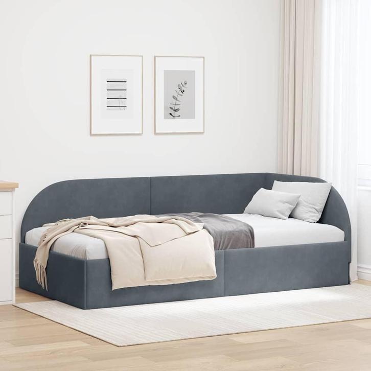 vidaXL Hoek Bed Frame met hoofdeinde Donkergrijs 80 cm x 200, Huis en Inrichting, Slaapkamer | Bedden, Nieuw, Verzenden