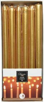 Kaarsen Dinner Wax Metallic Goud 25 cm Ø2,15 doos 12 stuks, Nieuw