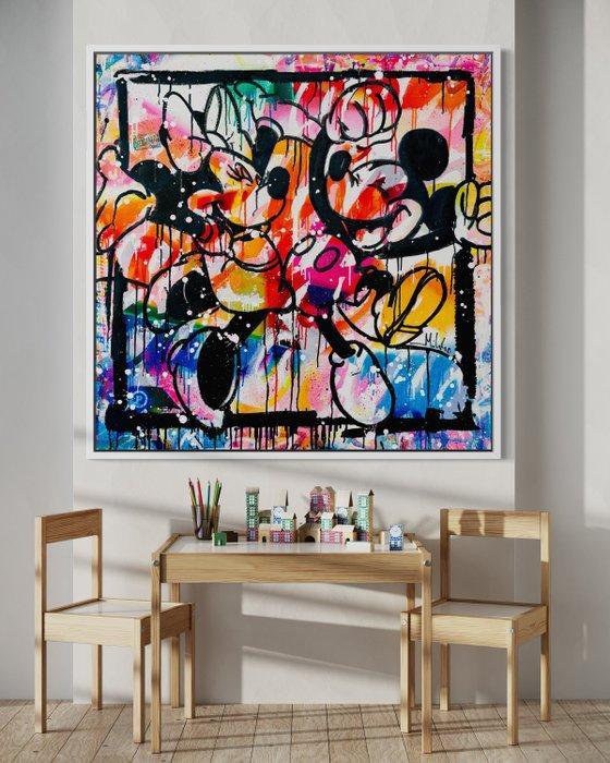 Mikko (1982) - Mickey And Minnie Mouse Turnstile Colours, Antiquités & Art, Art | Peinture | Moderne