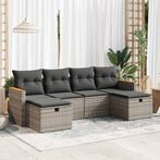 vidaXL 6-delige Loungeset met kussens poly rattan grijs, Verzenden, Loungeset