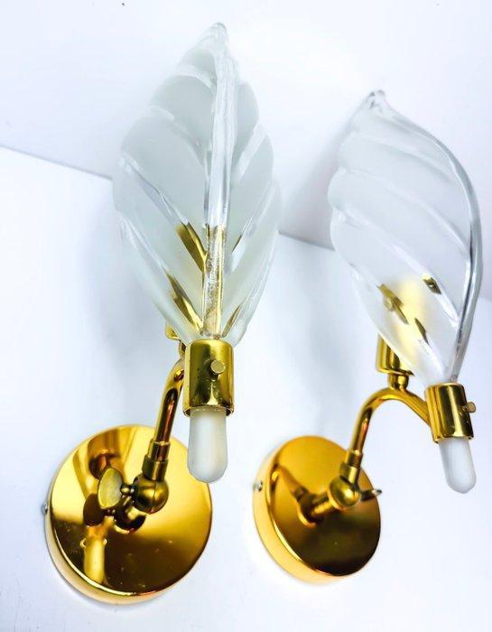 Wandkandelaar (2) - blad - Glas, Messing, Huis en Inrichting, Overige Huis en Inrichting