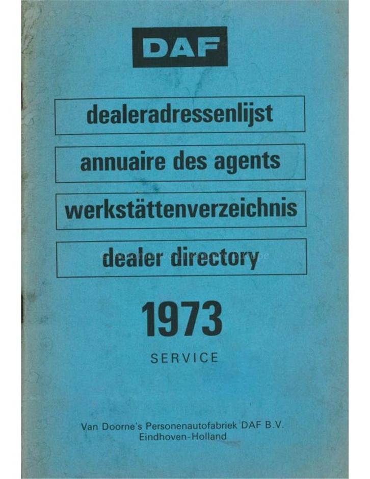 1973 DAF SERVICE DEALERADRESSENLIJST, Auto diversen, Handleidingen en Instructieboekjes, Ophalen of Verzenden