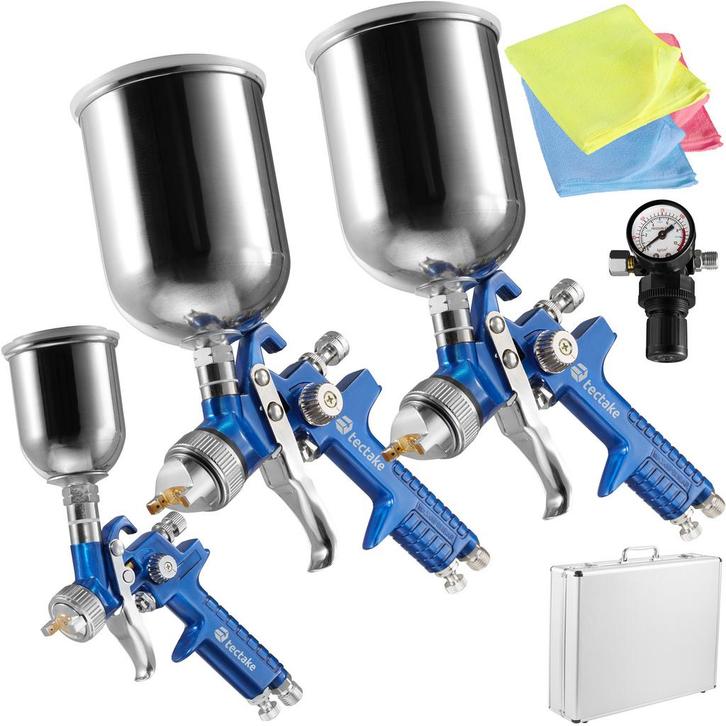 tectake 3 HVLP lakspuitpistolen (0,8/1,3/1,7mm spuitmond) in, Auto diversen, Onderhoudsmiddelen, Verzenden